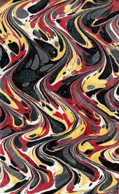 red, grey and gold wavy marbled endpaper