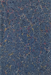 blue, red and gold spotted marbled endpaper