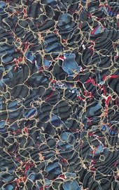 black blue, red and beige rippled marbled endpaper