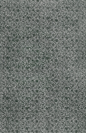 white endpaper with intricate black and green floral pattern