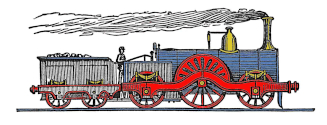 train engraving colourized