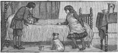bed, dog, children engraving