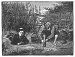 boys fishing, engraving